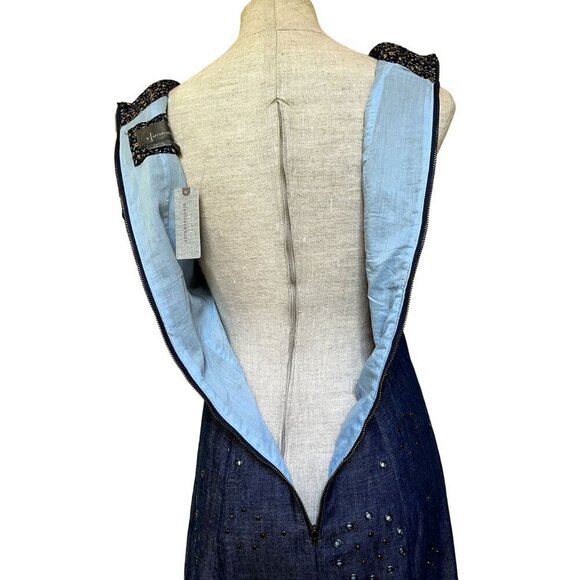 NWT by Anthropologie Blue Denim Maxi Trumpet Dress Stud + Grommets 2 Petite West - Picture 7 of 11